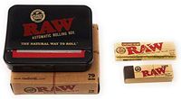 RAW 79mm Roll Box Bundle - 1 1/4 RAW Organic Hemp Rolling Paper, RAW Tips, and RAW Adjustable Automatic Rolling Box