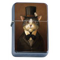 Perfection In Style Silver Flip Top Oil Lighter Vintage Cat Design 022