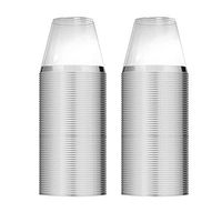 100 Silver Plastic Cups 9 Oz Clear Plastic Cups Old Fashioned Tumblers Disposable Cups recyclable Wine glasses Silver Rimmed Cups Fancy Wedding decoration Cups Elegant Silver Rimmed plastic Party Cups
