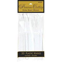 Premium Heavy Weight Plastic Knives | Frosty White | Pack of 20 | Party Supply