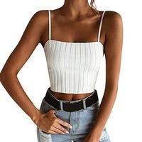 ❤️ Elevin（TM）❤️ Womens Slim Solid Tank Top Vest Off Shoulder Halter Blouse T-Shirt Camis（White，L）
