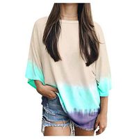 Alangbudu Women Loose Fit Tops Half Sleeve Gradient Tri-Color Tie Dyeing T-Shirt Pullover Casual Blouse Soft Baggy Tunic Khaki