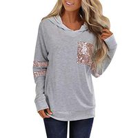 EAZsyn8 Women's Hoodies,Sequin Pocket Casual Simple Pullover Sweatshirts Striped Loose Long Sleeve Tees Gray