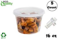 16 oz - 5 Count - Plastic Soup Containers with Cutlery for Meal Prep, Soup, Deli Containers, Lunch, Togo, Microwave Safe, Dishwasher Safe Containers, Heavy Duty Clear Plastic BPA Free (16 Ounce)