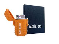 Tactic Ops Waterproof Lighter Tactical Outdoor Dual Arc Electric Lighters Rechargeable Flameless Arc Plasma Lighter for Camping Hiking Survival with an Emergency Whistle (Orange)