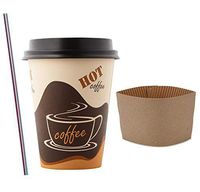 (200 Sets) 12 oz Disposable Coffee Cups with Dome Lids and Sleeves, FREE BONUS Stirrers, Brown Paper Hot Cups with Travel Lids, To Go Coffee Cups for Latte, Cappuccino, Tea, Chocolate