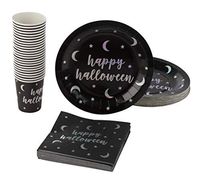 Disposable Dinnerware Set - Serves 24 - Halloween Party Supplies with Holographic Happy Halloween Print, Includes Paper Plates, Napkins, Cups