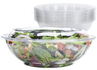 Disposable Plastic Serving Bowls with Lids [10 Pack - 64 oz.] - Large Clear Containers for Salads, Snacks and Cold Side Dishes. Perfect for Picnics or as a to-Go Bowl