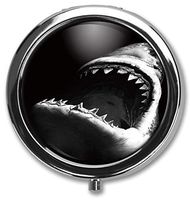 Shark Custom Round Silver Pill Box Pocket 2.1 inches Medicine Tablet Holder Organizer Case for Purse