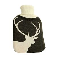 OLizee® Large 2 Liters Classic Rubber Hot Water Bottle with Cute Knit Cover, Purple Deer