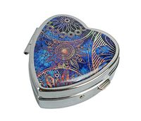 MaXing Personalized Blue Flower Custom Silver Glass Heart Pill Case Stainless Steel Pill Box Decorative Case