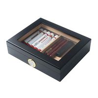 Cigar Humidor Desktop Cigar box, cedar wood glass top with humidifier and hygrometer constant temperature and humidity piano paint seal thickening travel portable humidor, men's gift box 35 sticks, bl
