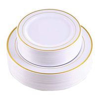 Gold Rim Dinner Plates 60 Pieces,Disposable Plastic Plates,Heavyweight Wedding Party Plates Includes:30 Dinner plates 10.25 Inch and 30 Salad Plates 7.5 inch(IOOOOO)