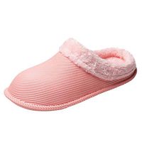 Theoylos Women's Soft Knitted Slippers Memory Foam Non-Slip Sole House Shoes w/Faux Fur Collar Indoor & Outdoor Pink