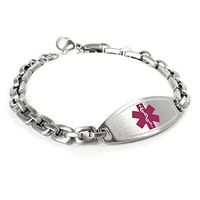 My Identity Doctor - Customized Medical Alert Bracelet with Engraving, 316L Steel Matte 6mm Links - Purple - Wrist Size 7.5 Inch