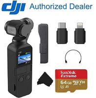 Osmo Pocket Handheld 3 Axis 4k Gimbal Stabilizer with Integrated Camera, Attachable to Smartphone, Android, iPhone, with Extra 64GB Extreme MicroSD Card and More