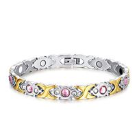 PINGMAI Women's Bracelet Titanium Steel Inlaid Diamond Magnetic Bracelet Adjustable Arthritic Carpal Canal Pain Anti-Fatigue 22cm×0.7cm White + Gold