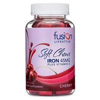 Fusion Lifestyle 45 mg Iron Supplement Cherry Flavored Soft Chew Plus Vitamin C for Iron Deficiency, 6 Month Supply, 180 Count