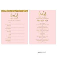 Andaz Press Blush Pink Gold Glitter Print Wedding Collection, Wedding Word Scramble Bridal Shower Game Cards, 20-Pack