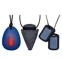 Munchables Sensory Chewelry 3-Pack - Boys' Chew Pendants (Navy/Red Spider, Charcoal Arrowhead & Black Dog Tags)