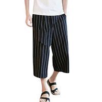 Summer Pant Imakcc Mens Boys Boho Hippie Baggy Striped Wide Leg Harem Pants - Pockets (XL, Black)