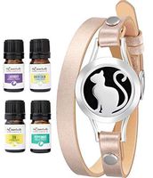 Wild Essentials Pretty Kitty Cat Essential Oil Diffuser Bracelet Gift Set with Aromatherapy Pendant, 14.5" Leather Wrap Band, Refill Pads and 100% Pure Oils (Lavender, Peppermint, Inner Calm and Zen)