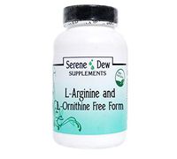 L-Arginine and L-Ornithine Free Form 200 Capsules Gluten Free 100% Natural. Serene Dew Supplements