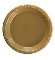 Exquisite Plastic Dessert/Salad Plates - Solid Color Disposable Plates - 100 Count (10 Inch, Gold)