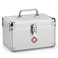 OUDMAY by Amazon - Medicine Chest - Lockable First Aid Case with Removable Tray and Separate Compartments Storage Box Applicable to Family Public and Wild Field Silver (S)