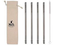 Long Safer Rounded End Stainless Steel Metal Straws for Large Cups, Tall Glasses, or Quart Mason Jars (4 Pack + Cleaning Brush + Bag)