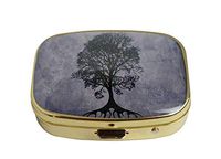 LCTCKP Custom Fashion Square Glass Gold Pill Case Decorative Metal Western Medicine Tablet Container Box (Tree of Life)