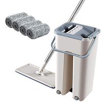 KXLHS Flat Mop and Bucket Set,2 in 1 Wash and Dry,Water Absorption Dust Removal Decontamination,with 4 Reusable Microfiber Pads,for Hardwood Floor, Laminate,Wood,Tile etc