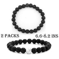 2 Packs Lava Stone Diffuser Bracelet Flelixble Size Howlite Bracelet Clam Down Yoga Bracelet Bangle Confidence Relief Stress Lava Bracelet Nature Lava Stone for Men/Women [8mm]