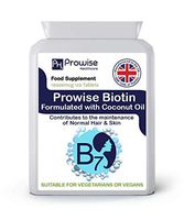 Biotin Formulated with Coconut Oil 10,000mcg 120 Tablets High Strength Biotin Tablets – UK Manufactured to GMP Guaranteed Quality - Suitable for Vegetarians & Vegans by Prowise Healthcare