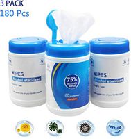 Disinfectant Wipes 60 Sheets/Pack（3 Packs,180 Pcs）75% Alcohol Hand Wet Wipes for All-Purpose Cleaning