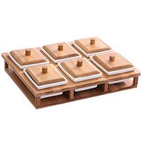 H 6Pcs White Ceramic Serving Bowl Set with Bamboos Lid, Cutlery Tray, Seasoning Organizers, Versatile Food Bowls, Ideal for Any Home Or Living Space