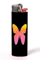 Watercolor Butterfly Yellow Orange Pink Black Background 2 Pack Vinyl Decal Wrap Skin Stickers by Moonlight Printing for Bic Lighters