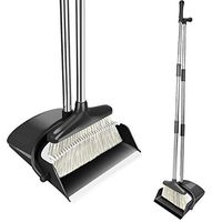 WV LeisureMaster Broom and Dustpan Set- Upright Brush and Dust Pan Combo for with 50" Extendable Long Handle - Remove Hair with Built-in Wisp Scraper-for Home Kitchen Room Lobby Office Floor Clean