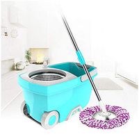 Spin Mop System | Premium Stainless Steel Microfiber 360 Spin Mop&Bucket Walkable with Wheels|Perfect for All Floor Type Floor Cleaning System for Home Commercial (Blue Mop and Bucket Floor Clean)