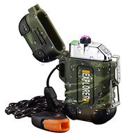 Waterproof Lighter,Rechargeable Plasma Lighter Outdoor Windproof Electric Lighter with Paratinder Lanyard Necklace and Emergency Whistle for Camping Hiking Survival