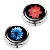 Pill Box Set of 2 - Lizimandu Compact 3 Compartment Medicine Case, Pill Box for Pocket or Purse(2-One Flower2)