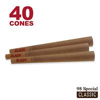 RAW 40 Classic 98 Special Cones - Sturdy W Gallery Box - Pure Hemp 98mm Pre Rolled Cones - 20mm Filter Tips - Natural Brown Unbleached Unrefined Rolling Papers - Bulk Pack Bundle