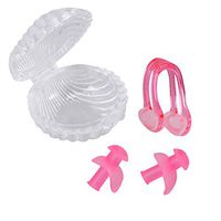 LIOOBO Waterproof Swim Earplug Nose Clip Set Surf Swimming Accessories for Adult Children(Pink)