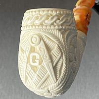 Masonic Compass- Geometric Poppy Scroll Work Half Bend Meerschaum Pipe by Paykoc M06003