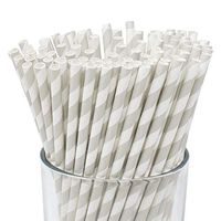 Just Artifacts 100pcs Premium Biodegradable Striped Paper Straws (Striped, Gray)
