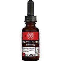Global Healing Center Tri-Blend B12, 5000 mcg Organic Sublingual Liquid Drops | Methyl, Adenosyl, Hydroxo Blend for Energy, Mood, and Heart Health | 30-Day Supply (1 Fl Oz)