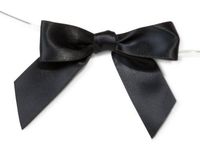 Pre-Tied Satin Gift Bows - Black 3" Pre-Tied Satin Bows with 5" Twist Ties~ 7/8" Ribbon (12 Packs; 12 Bows) - WRAPS-26139