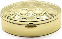 Gold Lattice Pattern Oval Pocket Purse Portable Travel Pill Box & Medicine Organizer (2 Compartments)