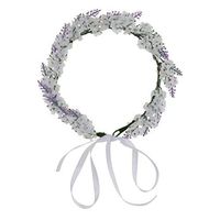 Wedding Floral Headband Women Lavender Head Wreath Bridal Flowers Hair Band |Color - White|