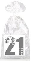 Silver Dotted 21st Birthday Party Favor Bags with Ties - 12pack